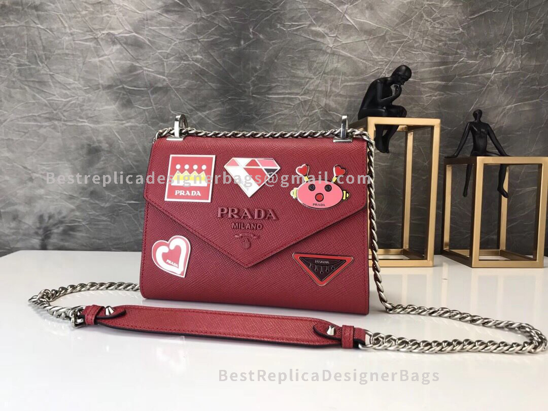 Prada Monochrome Red Mini Saffiano Leather Shoulder Bag With Robot SHW 127